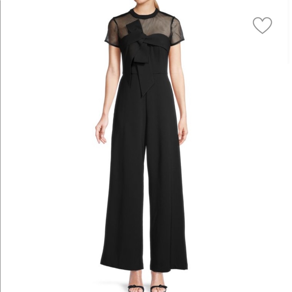 Illusion-Neck Crepe Black Jumpsuit